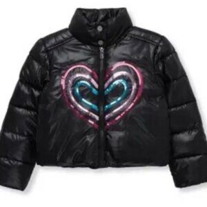 NWT Peek Puffer Jacket Sequin Heart
Black Kids Toddler size 3T $70